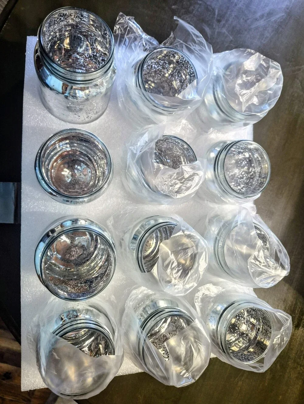 12 Silver Glitter Mason Jar Party Vases - Home Party Supplies